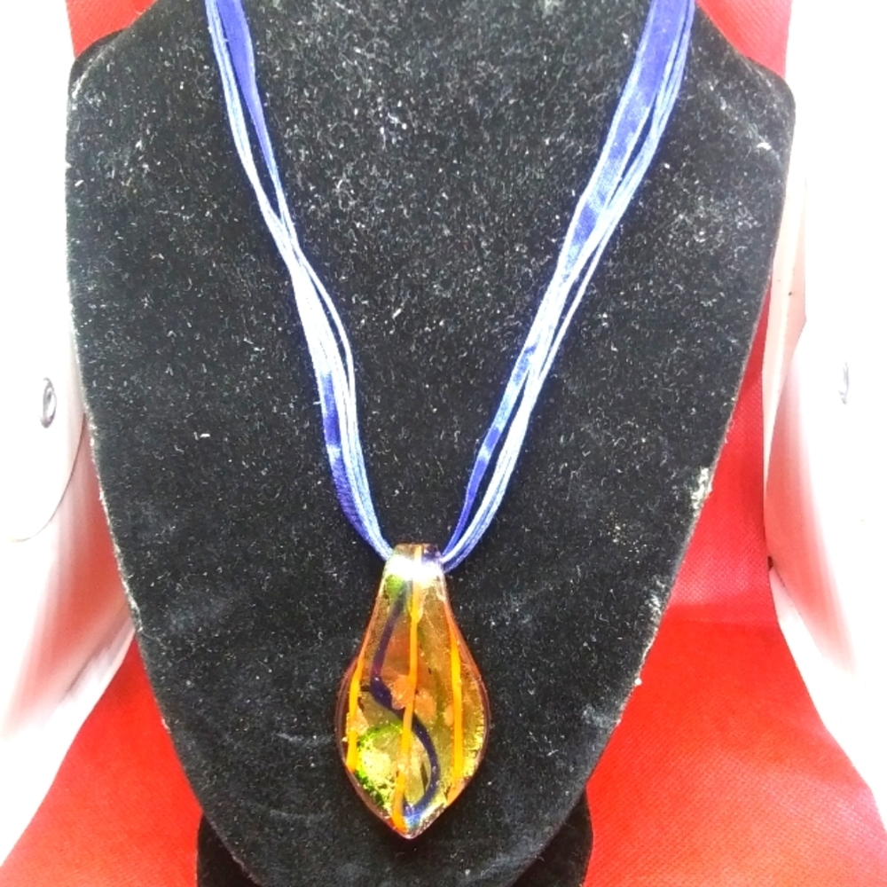 Orange and Blue glass pendant necklace